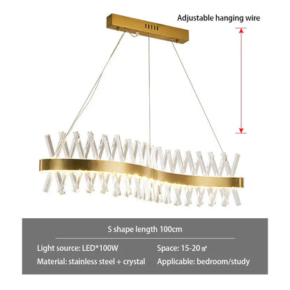 DecorBites™ Gold Metal S Shape Lustre LED Pendant Lamp for Luxe Living & Dining Spaces