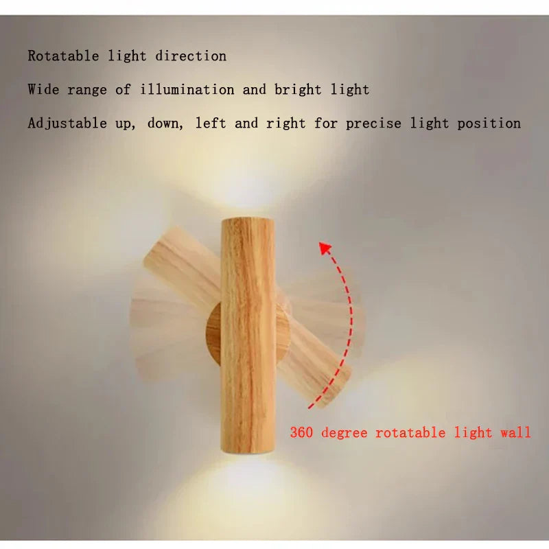 DecorBites™ LED Wood Wall Lamp: Nordic Style Walnut Sconce for Bedroom, Study, and Living Room
