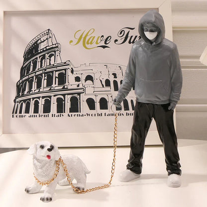 DecorBites™ Banksy Dog Walker Resin Statue: Trendy Street Art Figurine for Home Office Decor