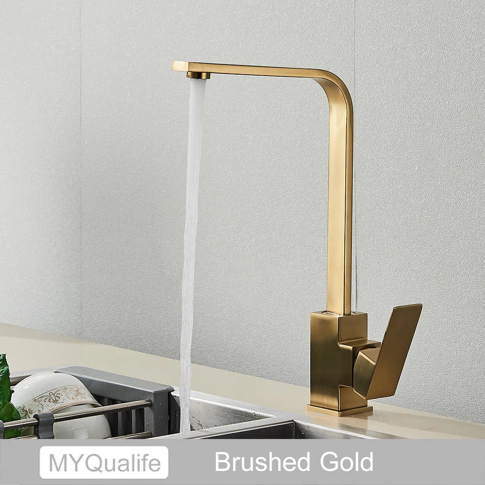 DecorBites™ Black Square Kitchen Faucet: Chorme/Gold Hot Cold Mixer Tap 360° Rotation
