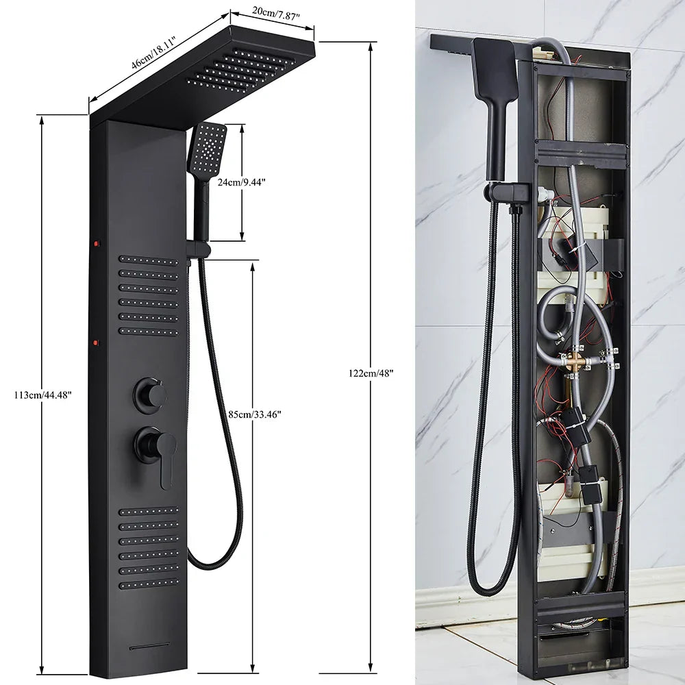 DecorBites™ Black LED Shower Column with Massage Jets and Waterfall Mixer Tap