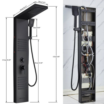DecorBites™ Black LED Shower Column with Massage Jets and Waterfall Mixer Tap