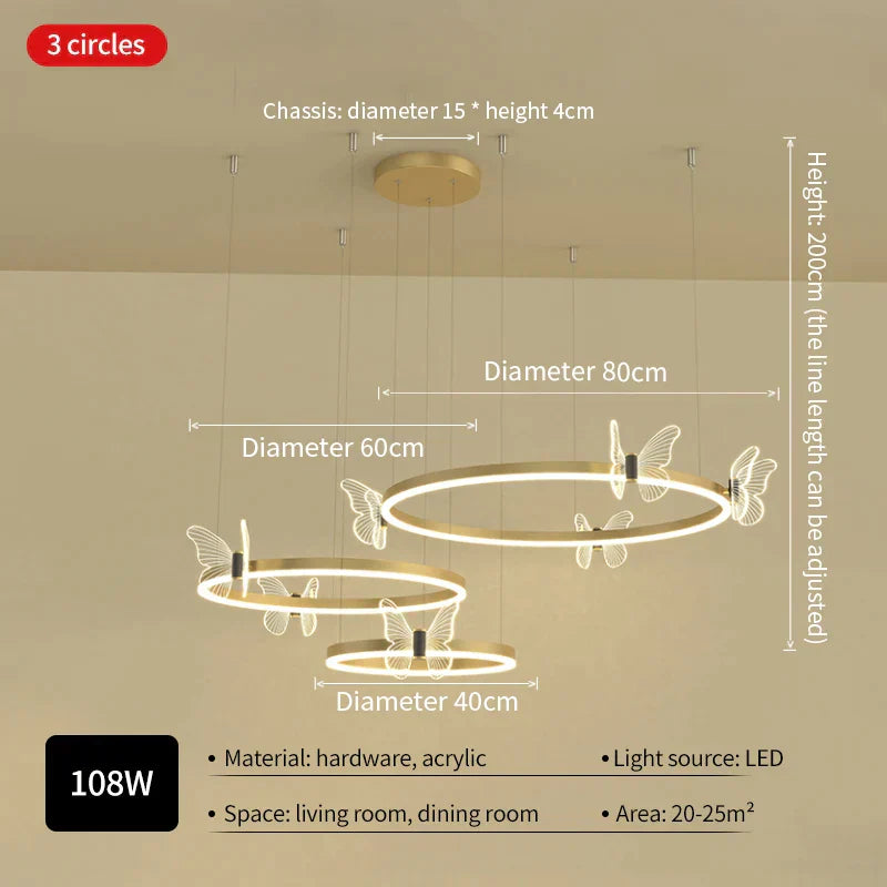 DecorBites™ Gold Butterfly LED Round Ceiling Chandelier for Living Room and Bedroom