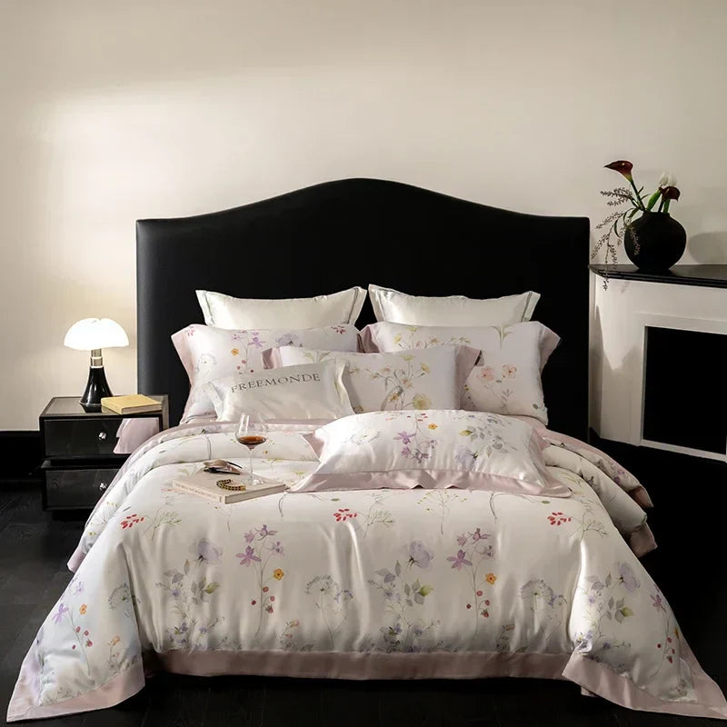 DecorBites™ Egyptian Cotton Print Bedding Set: King Queen Sheet Pillowcase Duvet Cover