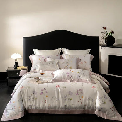 DecorBites™ Egyptian Cotton Print Bedding Set: King Queen Sheet Pillowcase Duvet Cover