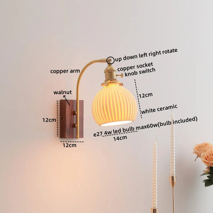 DecorBites™ Ceramic Walnut LED Wall Lights Modern Bedside Lamp - Knob Switch