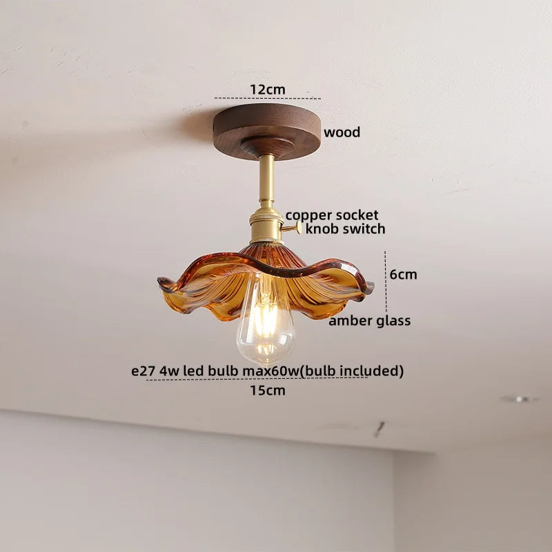 DecorBites™ Amber Glass Copper LED Ceiling Light Fixture for Modern Home Decor