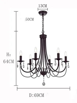 DecorBites™ Black Iron Chandelier with Crystal Pendant for Home Lighting