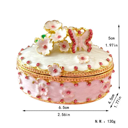 DecorBites™ Enameled Metal Jewelry Trinket Box Figurines Hand Painted Storage Case