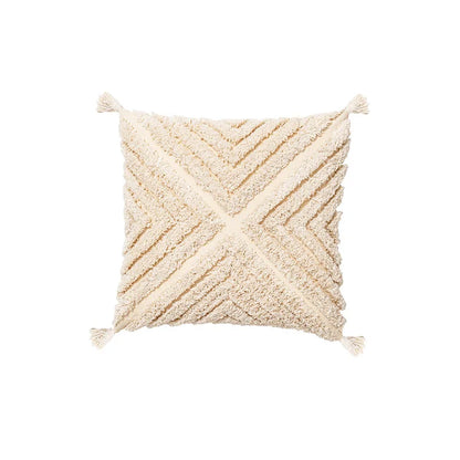 DecorBites™ Boho Tufted Beige White Tassel Pillow Cover Home Decor Square Beaded Case