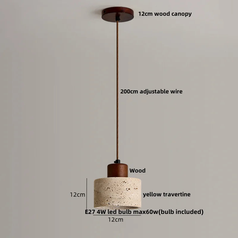 DecorBites™ LED Pendant Light Fixture Modern Wood Canopy Yellow Travertine Luminaire