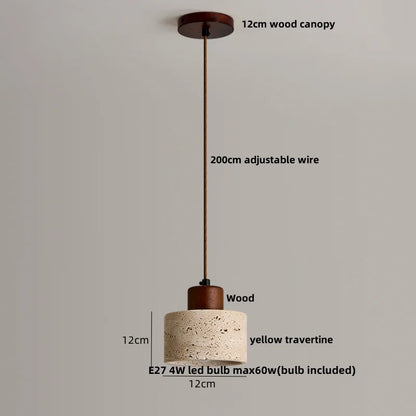 DecorBites™ LED Pendant Light Fixture Modern Wood Canopy Yellow Travertine Luminaire