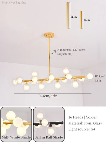 DecorBites™ Glass Ball LED Chandelier Modern Pendant Light for Home Decor