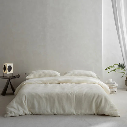 DecorBites™ 100% Cotton Foam Yarn Bedding Set with Solid Color Jacquard Design