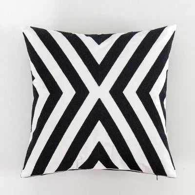 DecorBites™ Black White Embroidered Cushion Cover 45x45cm Sofa Bed Chair Home Decor