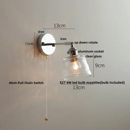 DecorBites™ Iron Rotate LED Wall Light Modern Pull Chain Switch Clear Glass Wandlamp