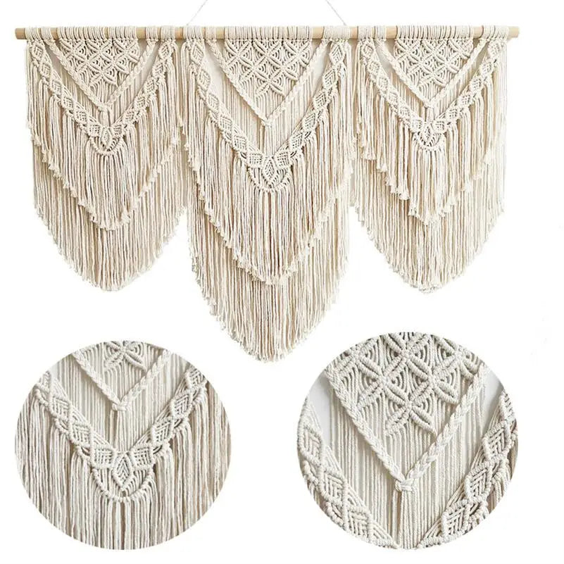 DecorBites™ Boho Macrame Tassel Wall Hanging Tapestry with Wooden Stick