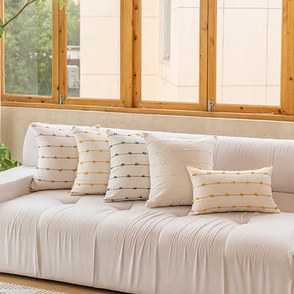 DecorBites™ Cotton Stripe Jacquard Cushion Cover Set: Blue Yellow Grey Pink Beige Black