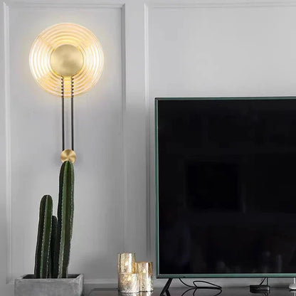 DecorBites™ LED Glass Wall Lamp Stripe Design Round Light Fixture Gold Lumina