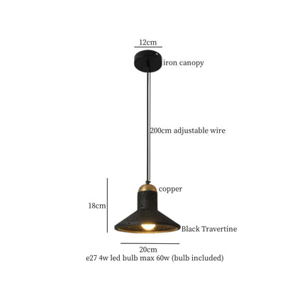 DecorBites™ Glass Ball LED Pendant Lights Black Travertine Wabi Sabi Hanging Lamp