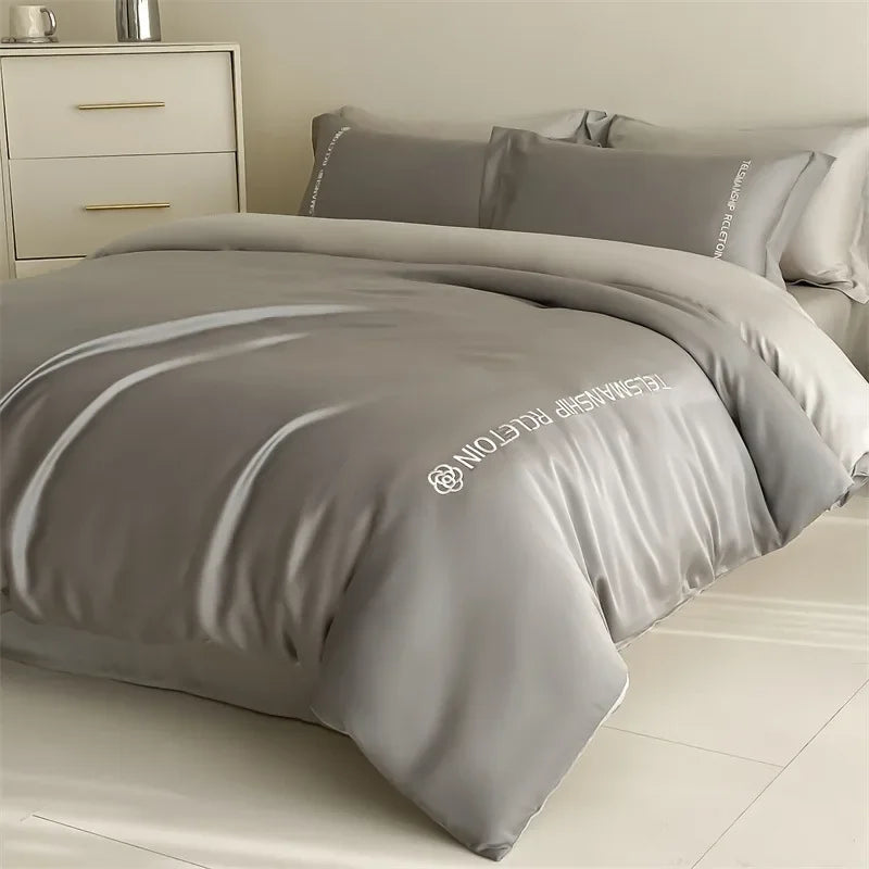 DecorBites™ Cotton Embroidery Bedding Set, 4Pcs Duvet Cover Kit for Double Bed