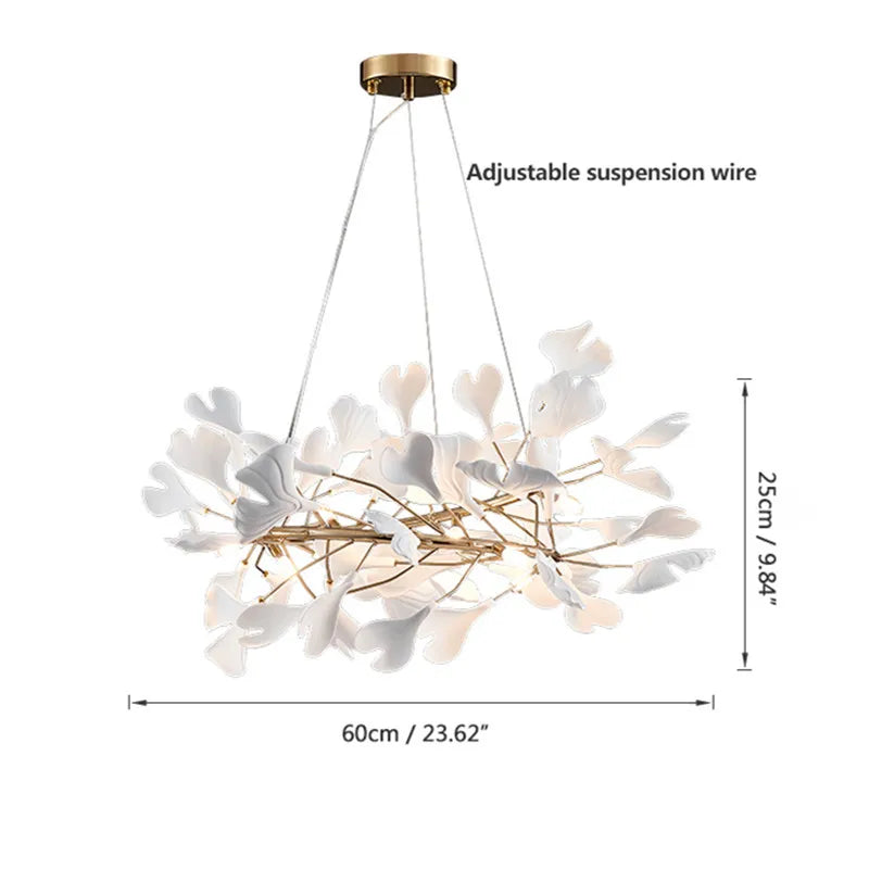 DecorBites™ Ginkgo Leaves Chandelier: Nordic Luxury Pendant Lamp for Hotel, Stairs, Living Room