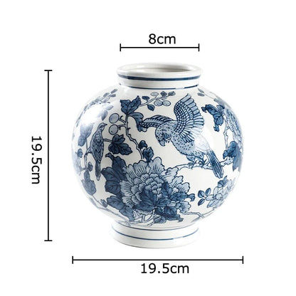 DecorBites™ Blue Porcelain Vase: Flowers and Birds Pattern Table Decor Floral Vases Room Aesthetic