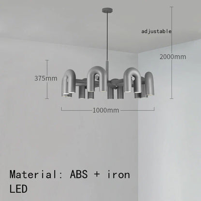 DecorBites™ Art Deco Metal Chandelier in Black, Orange, and Gray - Adjustable Cord - Dining Room, Foyer, Bedroom Lighting