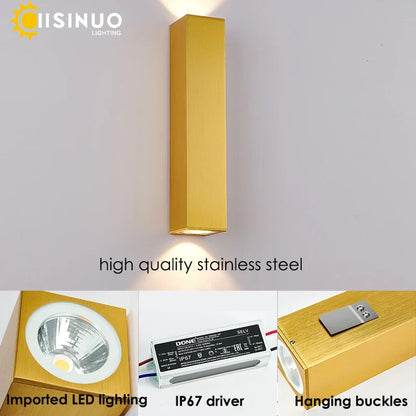 DecorBites™ Gold LED Wall Lamp 96V 220V IP67 Waterproof Outdoor Sconce Light