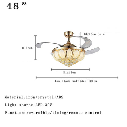 DecorBites™ Crystal Ceiling Fan Light Remote Chandelier Bedroom Living Room