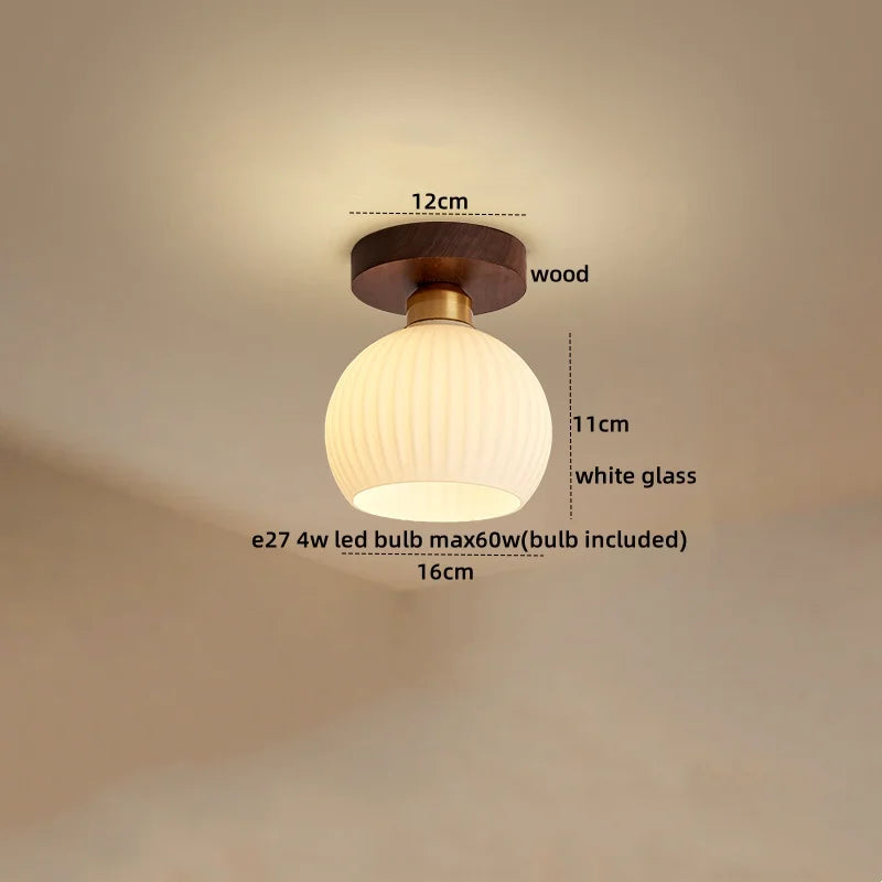 DecorBites™ Amber Glass LED Ceiling Light: Modern Aluminum Wood Kitchen Balcony Room Lamp