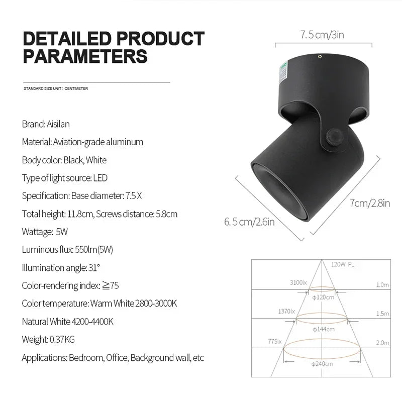DecorBites™ LED Spot Light COB Adjustable 180° Ceiling Downlight for Foyer Living Room
