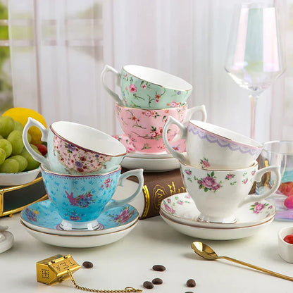 DecorBites™ Bone China Flower Tea Cup Set, 180ml, Phnom Penh Afternoon Teacups for Home, Office, Hotel
