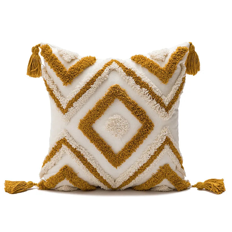 DecorBites™ Boho Loop Tufted Tassel Pillow Cover - Ethnic Embroidered Decorative Cushion
