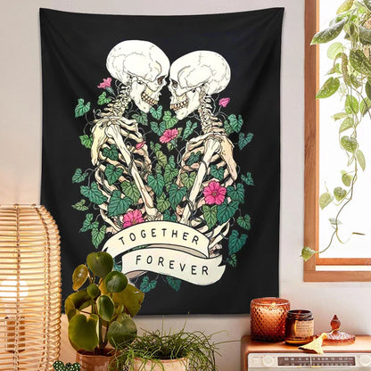 DecorBites™ Lover Skeleton Tapestry Wall Hanging With Rose Flower Psychedelic Boho Blanket