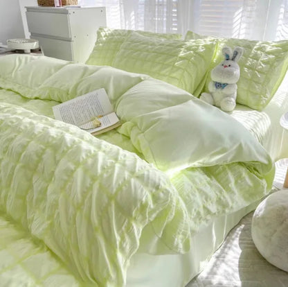 DecorBites™ Girls Bubble Gauze Bedding Set, Soft Summer Comforter Cover Kit, Skin-Friendly Easy Sleep