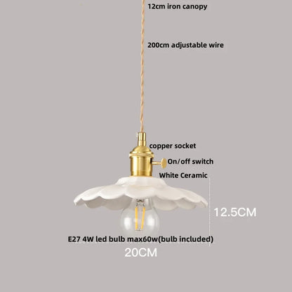 DecorBites™ Ceramic LED Pendant Light Fixture Minimalist Wood Decor Hanging Lamp