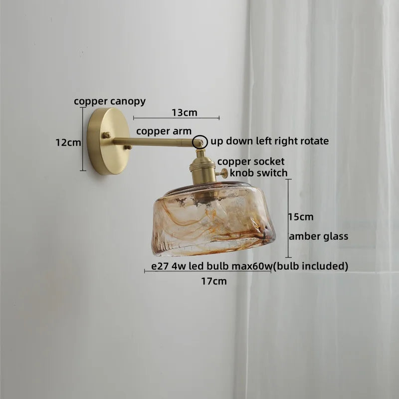 DecorBites™ Glass Copper LED Wall Lamp with Knob Switch for Modern Home Decor