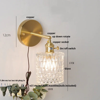 DecorBites™ Brass E27 LED Wall Sconce Pull Chain Switch Stair Light Fixtures