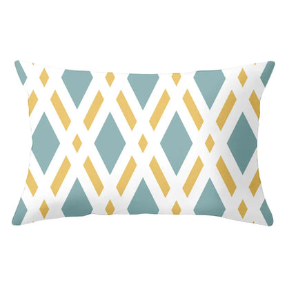 DecorBites™ Geometric Striped Curved Rectangle Pillowcase - Yellow Blue Sofa Throw Pillows