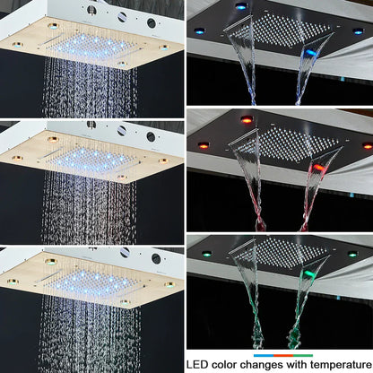 DecorBites™ Brushed Gold LED Rainfall Shower Set with Thermostatic Faucet