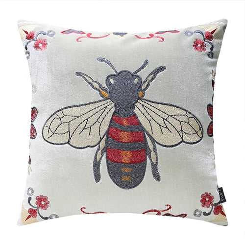 DecorBites™ Bee Embroidery Cushion Cover - Exquisite Animal Design for Sofa Decor