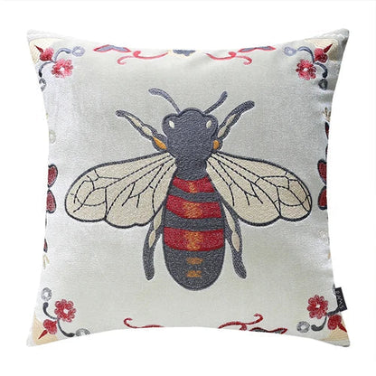 DecorBites™ Bee Embroidery Cushion Cover - Exquisite Animal Design for Sofa Decor