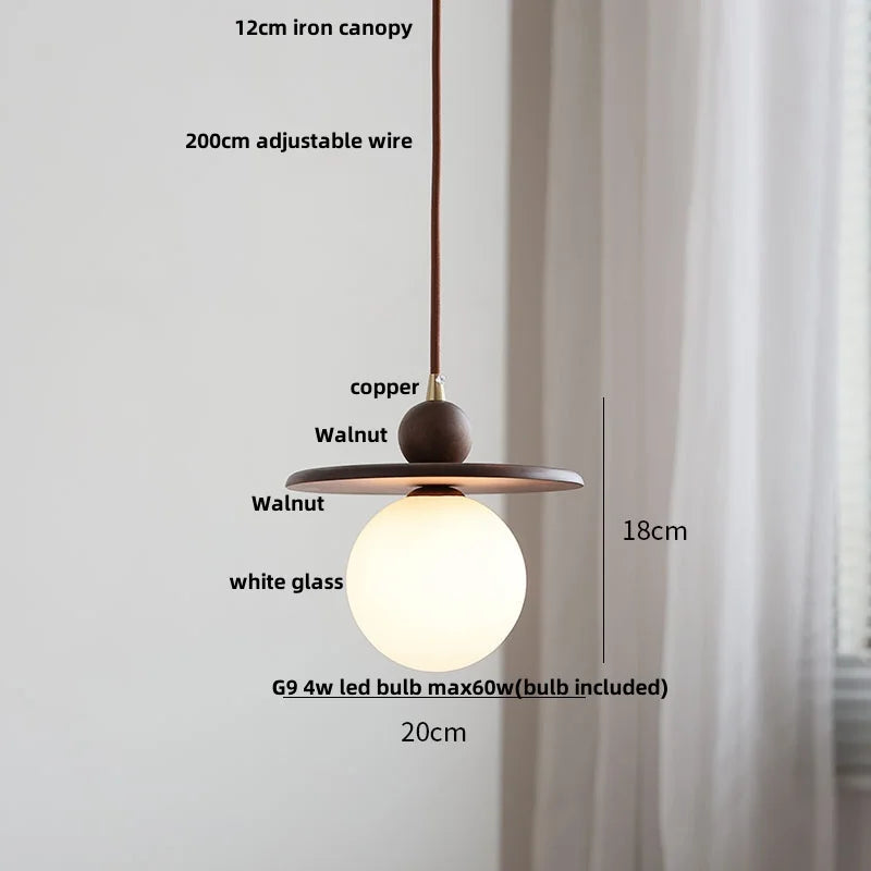 DecorBites™ LED Glass & Wood Pendant Light for Aisle, Coffee Living Room - Japanese Style