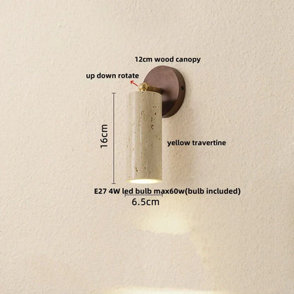 DecorBites™ LED Wall Sconce Iron Rotate Kitchen Bedroom Hallway Yellow Travertine Wood Mirror Light