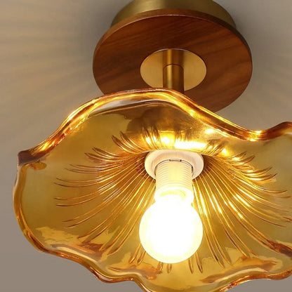 DecorBites™ Wood Copper LED Ceiling Light Amber Glass Plafond Lamp