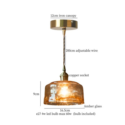 DecorBites™ Brass Amber Glass LED Pendant Light for Restaurant Bedside Kitchen Loft Bar
