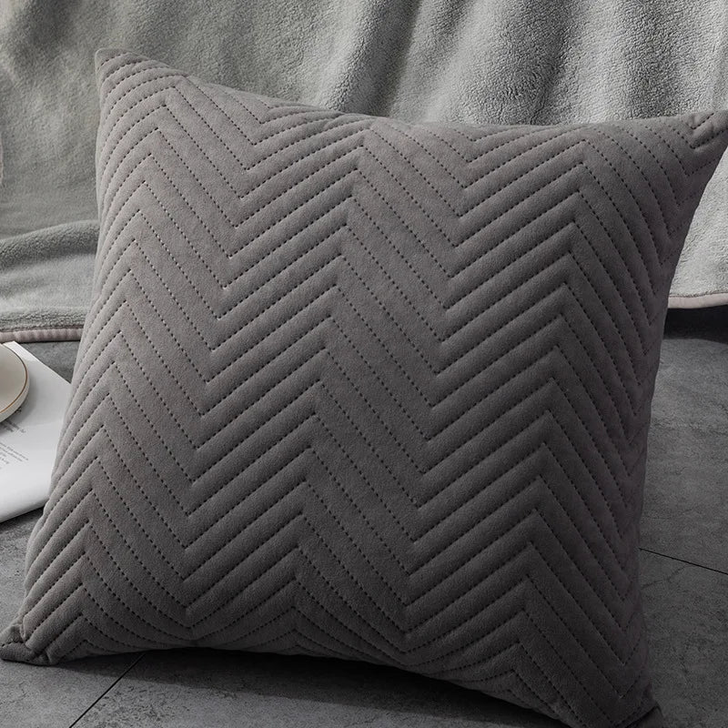 DecorBites™ Blue Wave Crimping Quilted Cushion Cover for Home Sofa Bed Decor