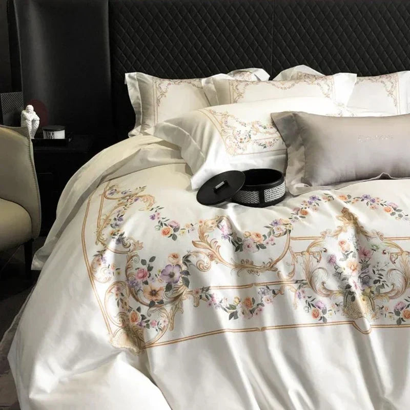 DecorBites™ Egyptian Cotton Bedding Set: Queen King Ru Size Duvet Cover, Sheet, Pillowcase White