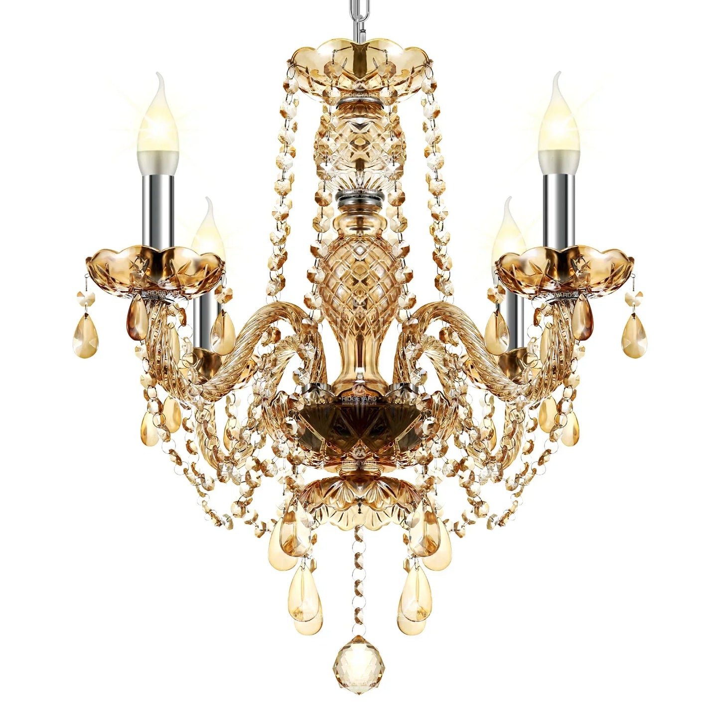 DecorBites™ Crystal Chandelier Pendant Light Cognac Gold LED Luxury Lamp for Dining Living Room